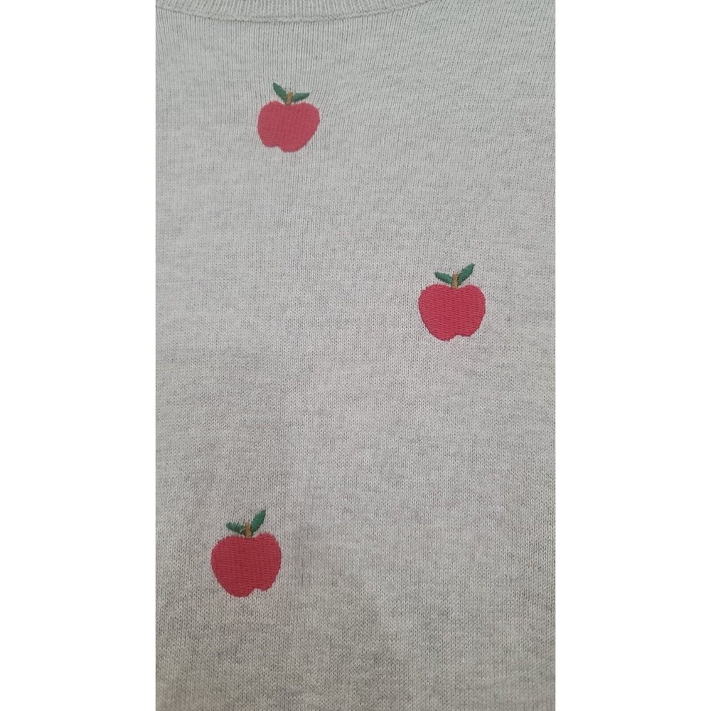 J.Crew Teddie Embroidered Apples Grey Soft Sweater Pullover 100%Cotton NWOT XS - Picture 3 of 8